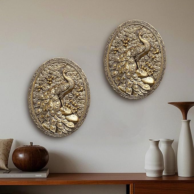 Vintage Peacock Wall Sculpture Antique Wall Decor,Retro Art Peacocks Wall Sculpture,Hand Painted Wall Decoration with Peacock Design,Vintage Wall Decor for Living Room Hallway Bedroom,Unique Gifts