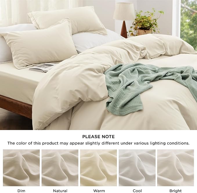 Bedsure Duvet Cover Full Size with Fitted Sheet - 4 Pieces Prewashed Polyester Soft Bedding Set, Includes 1 Duvet Cover 80x90 Inches with Zipper Closure, 2 Pillow Shams, 1 Fitted Sheet, Oat Milk