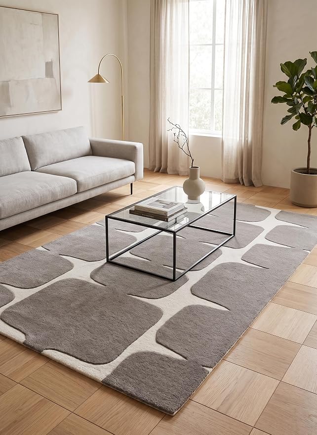 Restoration and Renovation Modern Wool Area Rug - Contemporary Abstract Geometric Design, Thick & Soft Hand-Tufted Carpet - Ideal for Indoor Decor in Living Room, Bedroom (Taupe, 2.6' x 8')
