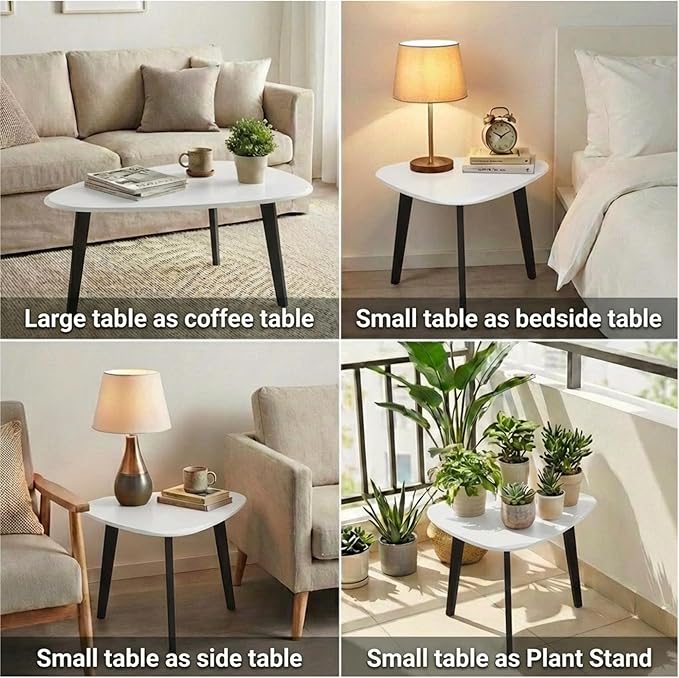 Nesting Coffee Table Set of 2-Mid Century Modern Wooden Coffee Table,Guitar Pick Stacking Tables with Solid Wood Legs,Small Coffee Tables for Small Spaces,Living Room,Apartment (White)