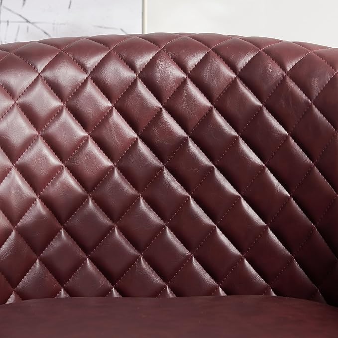 KINWELL 29" Wide Tufted Faux Leather Swivel Barrel Chair, PU Leather Modern Upholstered Accent Chairs with Nailhead Trim, Small Armchair for Living Room Bedroom, Red