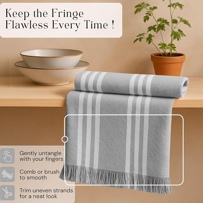 Prewashed Stripe Kitchen Towels 4 Pack, 100% Cotton Tea Towels, 16"x26" Quick Dry Dish Cloths for Drying, Reusable Wash Cloths for Cleaning, Absorbent and Washable - Light Grey
