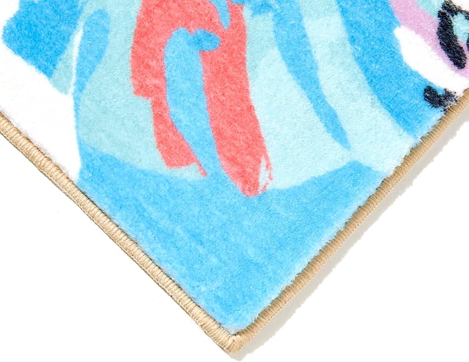 RoomTalks Tropical Leaves Washable Rug, Colorful Pink Blue Boho Cute Floral Aesthetic 3x5 Area Rugs for Bedroom Dorm Living Room Kitchen, Modern Abstract Art Palm Leaf Thin Indoor Entryway Carpet