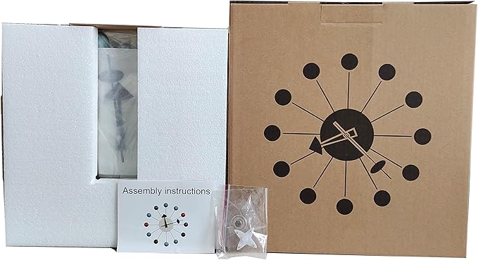 Wood Ball Wall Clock Mid Century Modern Silent Non Ticking Battery Operated 13 Inch Decorative Pop Color Quartz Clocks for Living Room Office Kitchen