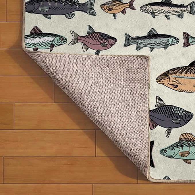 Ansouyi Non-Slip 5x7 ft Area Rugs, Washable Rug Carpet for Living Room, Vintage Fishes Trout Salmon Sea Animals Home Decor Rugs