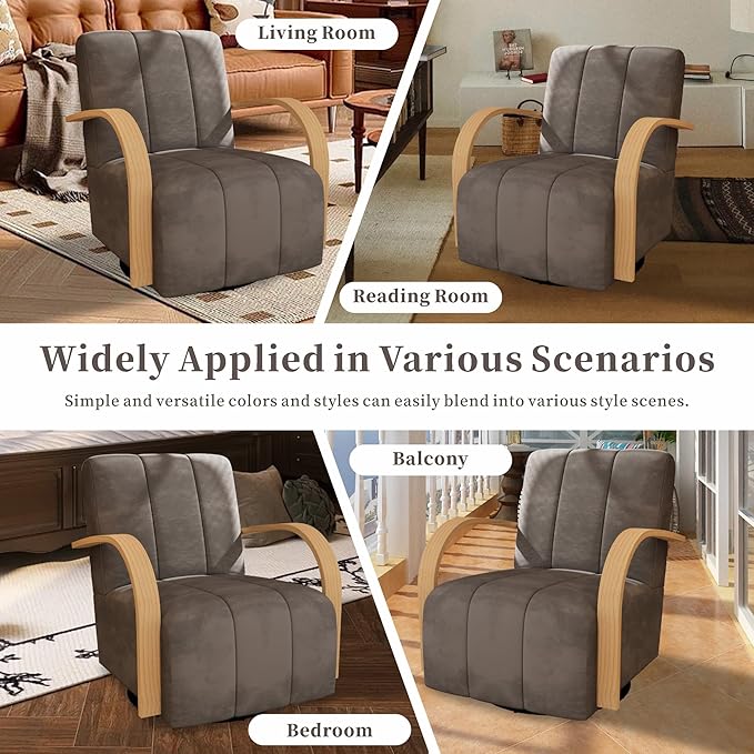 Chifee & Vingol 360° Swivel Accent Chair 30.3" W Velvet Swivel Living Room Chair with Solid Wood Armrests Mid Century Modern Reading Chair,Set of 2,Charcoal