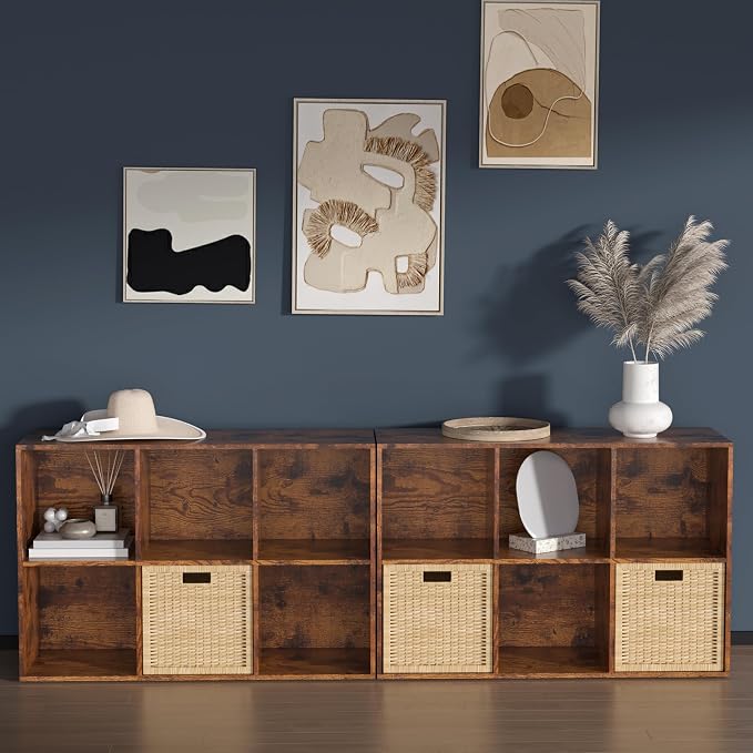 Wooden 6 Cube Storage Organizer with Closed Back Panel,Retro Brown Cube Shelf Cubby Storage Organizers with Compartments for Living,Bookshelf,Organizers Easy to Install (Retro Brown, 6 Cube)
