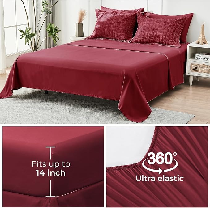 HYMOKEGE Burgundy Twin XL Comforter Set Seersucker 5 Pieces, All Season Luxury Bed in a Bag for Bedroom, Bedding Set with Comforter, Sheets, Pillowcase & Sham