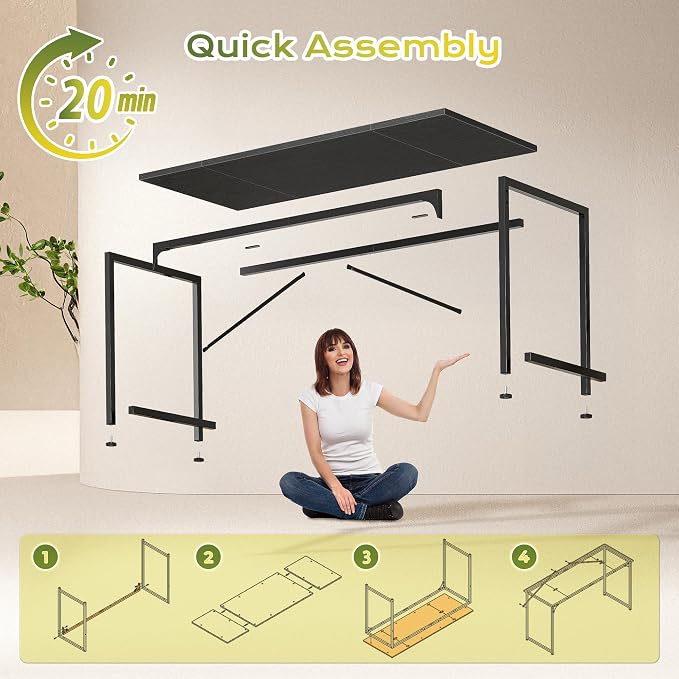 PRAISUN 39.4 Inch Computer Desk, Home Office Desk with Spacious Desktop, Modern Gaming Desk, Writing Study Table for Bedroom, Small Spaces, Work from Home Desk with Metal Frame, Black