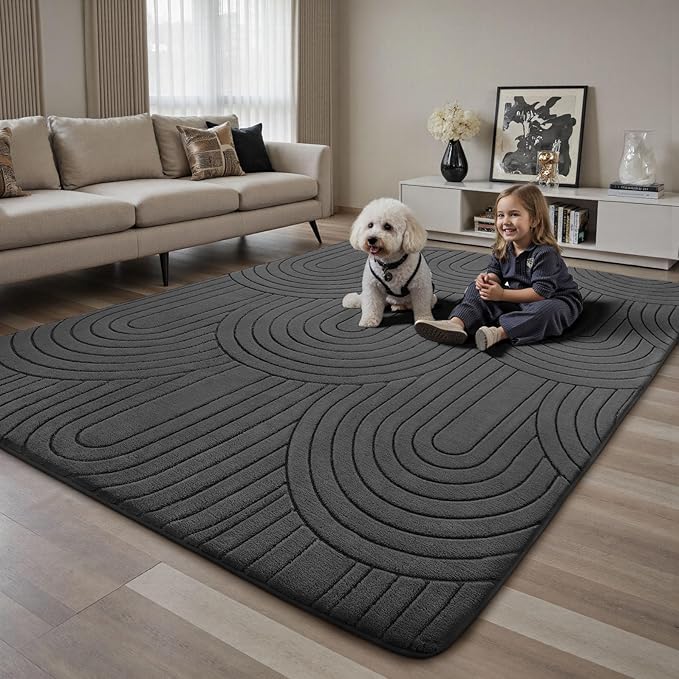 Sour Lemon 8x10 Area Rugs for Living Room, Soft Large Area Rug Modern Annualrings Rugs Machine Washable Area Rug, Non-Slip Rug Carpet for Bedroom Under Dining Table Home Office Decor