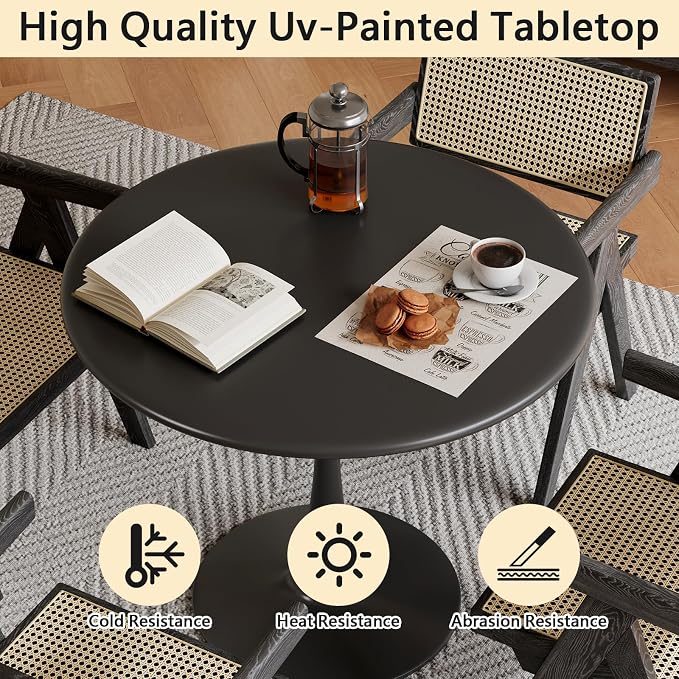 Black Small Tulip Table, 24 Inch Round Dining Table for 2 Person with Pedestal Base for Kitchen, Circle Bistro Table, Mid Century Modern Cafe Tables for Small Spaces in Living Room, Office, Pub, Bar