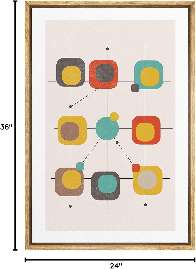Woodrose Framed Canvas Print Wall Art Geometric Retro Color Block Variety Abstract Shapes Illustrations Modern Minimalist Chic Relax/Calm Multicolor for Living Room, Bedroom, Office - 24"x36" Natural