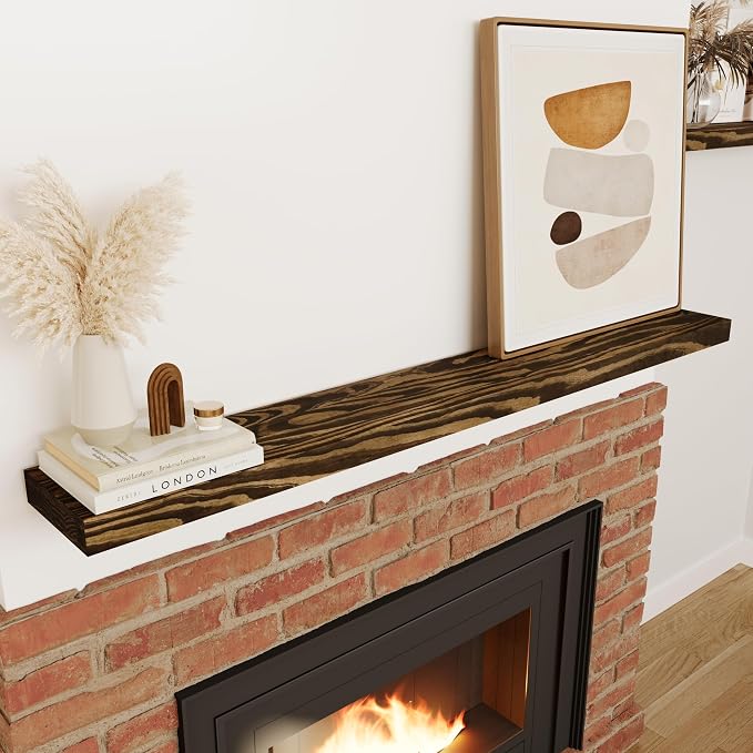 Howizz 60'' Pine Wood Floating Shelf for Wall, Rustic Wall Mounted Wooden Shelf with Invisible Brackets, Fireplace Mantel Shelf for Living Room, Bedroom, Bathroom & Home Decor, Dark Brown, 1 Pcs