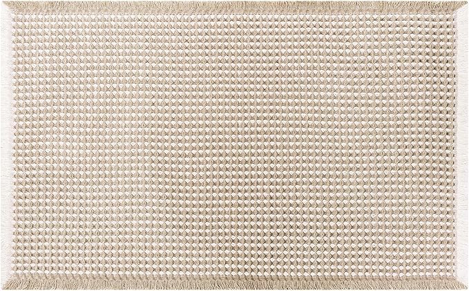 Waffle Bath Mat - Boho Bathroom Rugs Non Slip Washable, Super Absorbent & Quick Dry, Soft Bath Mat Farmhouse Bathroom Decor, 20'' x 32'', Khaki and White