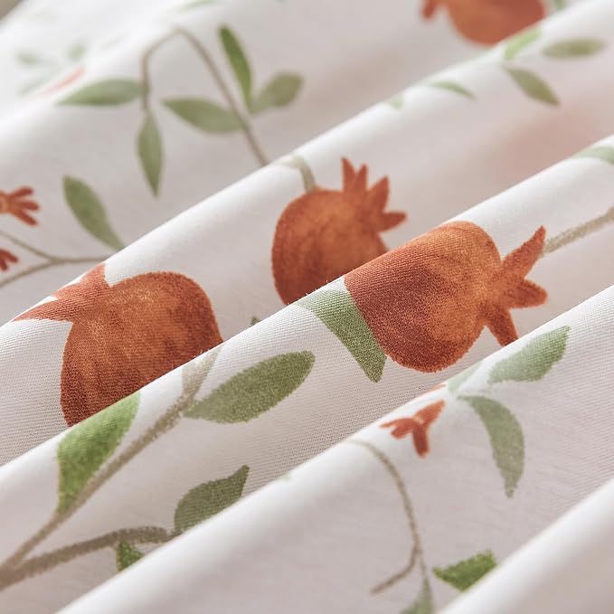 HoneiLife Fruits Duvet Cover King - 100% Cotton Comforter Cover 3-PC, Botanical Bedlinen Set with Zipper Closure & Corner Ties, Pomegranate Comforter Cover Sets