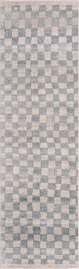 Hauteloom Logic Living Room, Bedroom Area Rug - Checkered Checkerboard Geometric Square - Contemporary Modern Minimalist Transitional Scandinavian - Cream, Silver Blue, Light, Blue, Gray - 2' x 3'