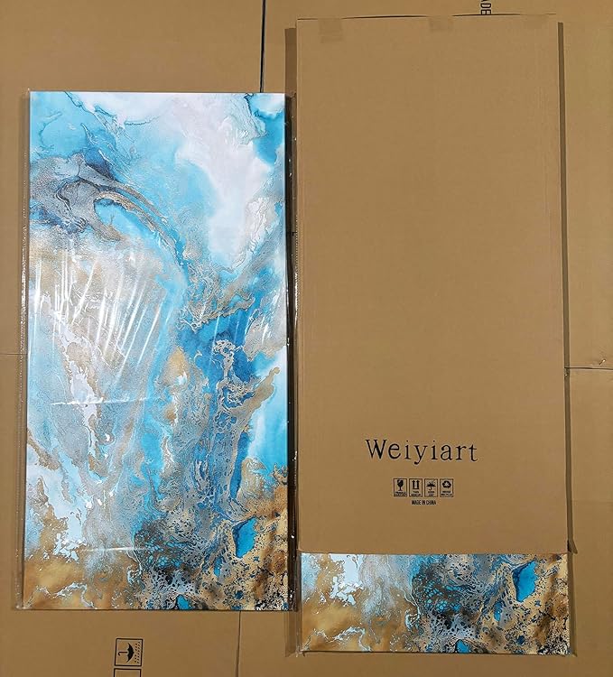 weiyiart Blue Abstract Canvas Wall Art for Living Room, Navy and Gold Fluid Marble Picture Prints, Modern Painting Artwork for Bedroom, Bathroom, Office, Home Decor 20x40 Inch
