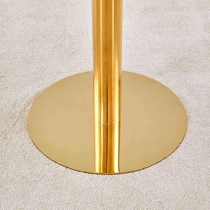 31.5 Inch Round Dining Table for 2-4 Person,Mid-Century Modern White Tulip Kitchen Table, Faux Printed Marble Top with Suction Molding Annular Texture and Gold Metal Base