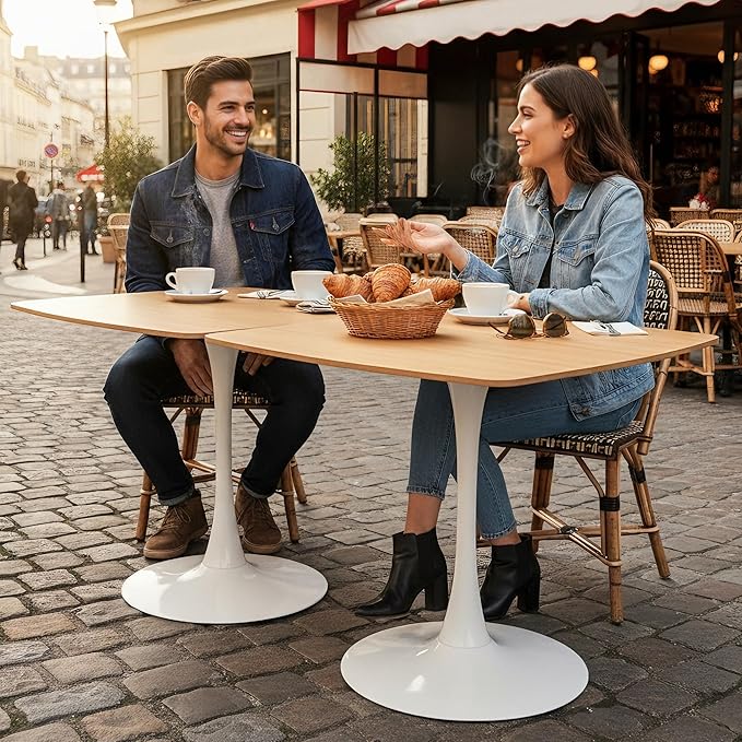 Square Dining Table,42.1" Tulip Table with Metal Pedestal,15-Minute Quick Assembly,Mid Century Modern Leisure Table for Kitchen Small Places Cafe (Faux Oak)