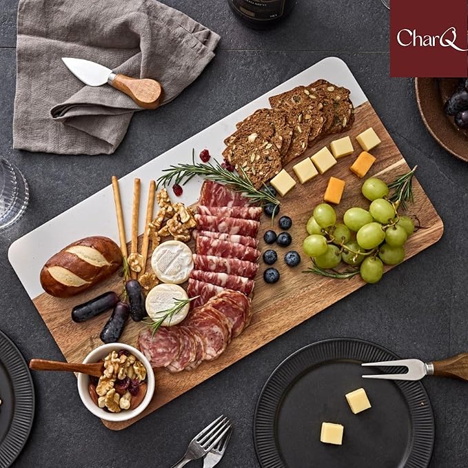Marble Acacia Charcuterie Board Set – Premium Design (Not Bamboo), Cheese Platter & Serving Tray for Meat and Cheese, Elegant Housewarming Gift for New Home, Wedding & Bridal Shower Gifts for Women