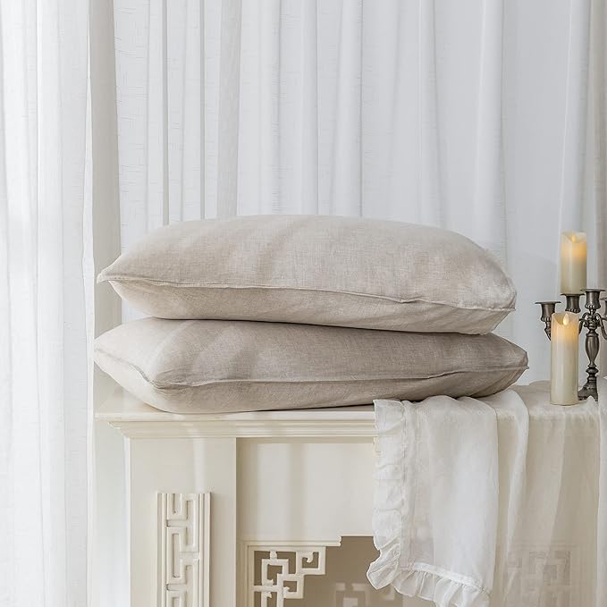 EVERLY Linen Sheets Set Twin Size,100% French Pure Linen Sheets Set,3Pieces (1Flat Sheet,1Fitted Sheet,1Pillowcase) Suitable for Hot Sleepers, Stonewash Not Dyed Deep Pocket Natural Linen Bedding Set