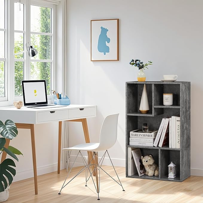 VECELO 5 Cube Modern Bookcases, 3 Tier Bookshelves, 31 Inch High Cubby Storage Organizer, Shelf Hight Up to 12.8 Inches Suit for Most Books, Vertical or Horizontal Use Available,Grey