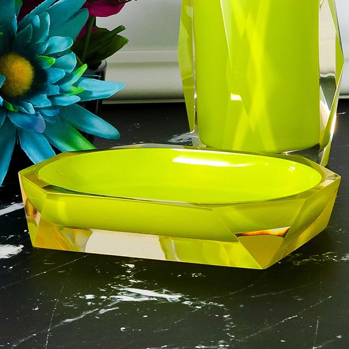 Faceted Soap Dish, Durable Resin, Smooth, Easy to Clean, for Stylish Bathroom Décor, Orange, 4x5, Sold Individually