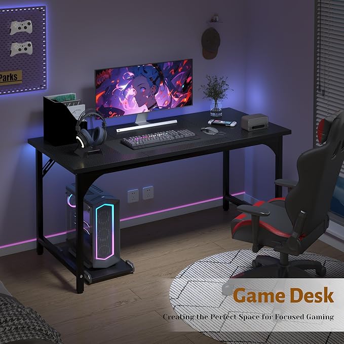AZN 55 X 24 inch Computer Desk w/Deeper & Thicker Desktop, Office Desk w/Sturdy Metal Frame, Modern Simple Desk w/Large Legroom, Study Gaming Writing Work Desk for Home Office, Bedroom