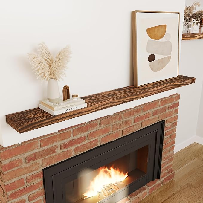 Howizz 72'' Pine Wood Floating Shelf for Wall, Rustic Wall Mounted Wooden Shelf with Invisible Brackets, Fireplace Mantel Shelf for Living Room, Bedroom, Bathroom & Home Decor, Light Walnut, 1 Pcs