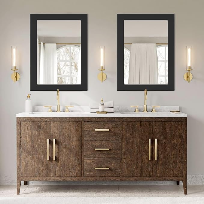 32''x24'' Rustic Wall Mirror for Bathroom Black Wood Frame, Classic Rectangle Mirror Farmhouse Vanity Wall Mirror Decor Living Room, Bedroom, Entryway
