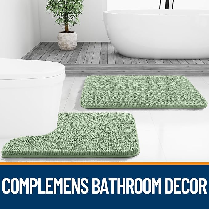 OLANLY Bathroom Rugs 50x30, Extra Soft Absorbent Chenille Bath Rugs, Rubber Backing Quick Dry, Machine Washable Bath Mats for Bathroom Floor, Tub and Shower, Home Decor Accessories, Sage Green