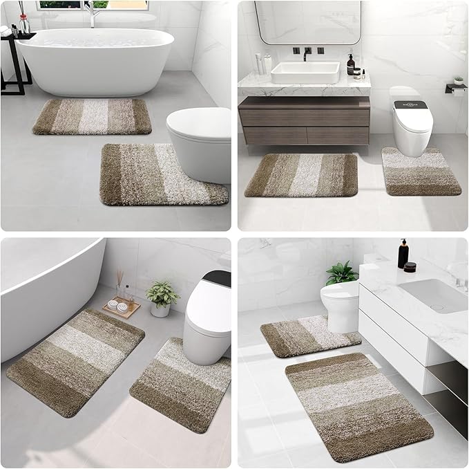 Arotive Microfiber Bathroom Rugs, Shaggy Soft and Absorbent Bath Rug, Non-Slip, Thick Plush Machine Washable Dry Bath Mats for Bathroom, Tub and Shower, 44x24, Coffee, Rectangular