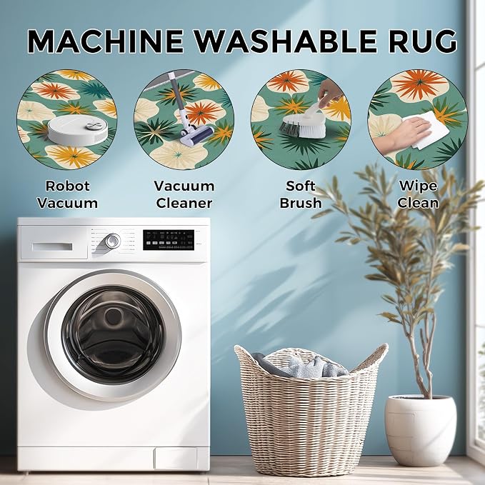 Mid Century Modern Rugs for Living Room Decor, 5x6 ft, Retro Geometric Flower Area Rugs for Bedroom, Soft Non Slip Washable 70s MCM Atomic Carpet Home Decorations D-g48
