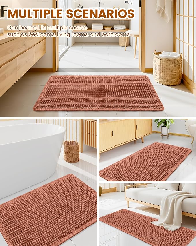Smiry Waffle Bath Mat 47x24, Extra Soft Absorbent Bathroom Rugs, Non Slip Machine Washable Quick Dry Bath Rugs for Bathroom Floor, Tub, Shower, Home Decor Accessories, Orange
