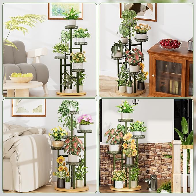 Stand Plants, 5-Tier Metal Plant Stands for Outdoor Indoor Plants,Heavy Duty Flower Pot Stands for Multiple Plants,Decoration Display Racks for Patio Garden -GreenFlower