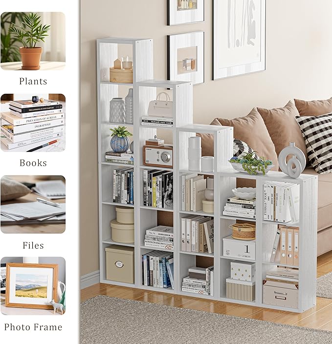 Cube Storage Organizer Bookcase, Small 4 Tier 11 inch Open Back Cubical Shelf with Thickened Border, Display Bookshelf for Living Room, Home Office, Sturdy Room (White, 4 Cube,Vertical)