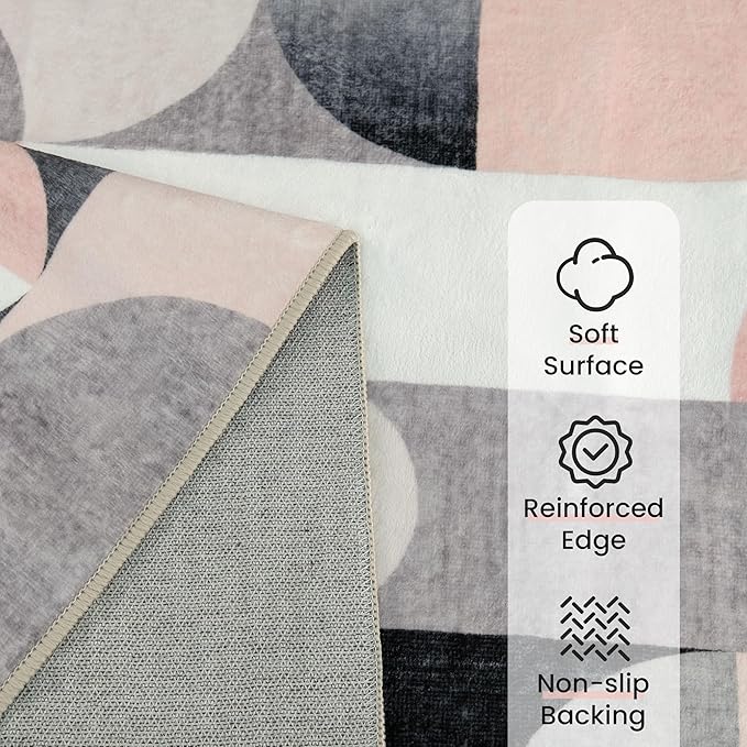 Small Rugs 2x3 Pink Rug for Entryway Bathroom Kitchen Entrance Doormat,Modern Washable Boho Accent Floor Throw Carpet Non Slip,Blush Grey Black