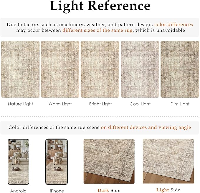 HUGEAR Beige 9x12 Washable Area Rugs for Living Room Bedroom Large Neutral Vintage Rug Soft Durable Carpet Distressed Non Slip & Shedding Stain Resistant Low Pile for Home Decor