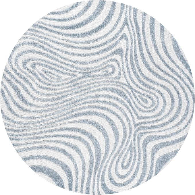 JONATHAN Y Maribo High-Low Abstract Striped Light Blue/Ivory 8' Round Indoor/Outdoor Area Rug, Pet Friendly, Non-Shedding, Stain Resistant, Easy-Cleaning for Backyard, Patio, Porch (SCN103C-8R)