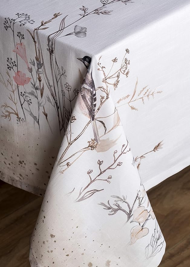Maison d' Hermine Table Cloth Rectangle Table 100% Cotton 60 x 120 Inches Tablecloth Reusable Decorative for Dining Room Farmhouse Home Valentines Day Decorations Spring Summer- Meadow Florals - Brown