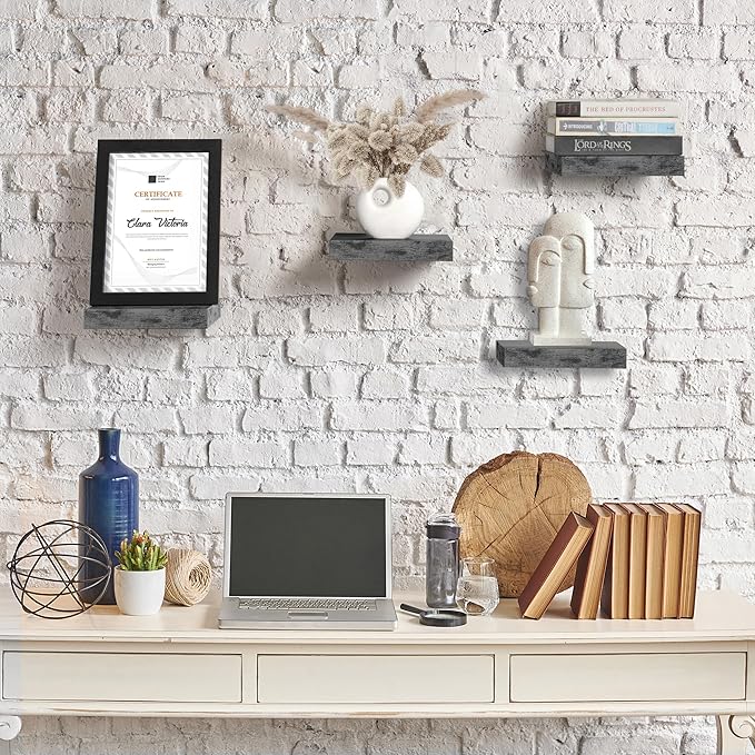 Sorbus 9X9 Inch Floating Shelves for Wall – Square Floating Shelf with Invisible Mounting Bracket for Kitchen, Bedroom, Living Room & Bathroom Decor – Rustic Showcase Wall Shelf (Grey, 4 Pack)