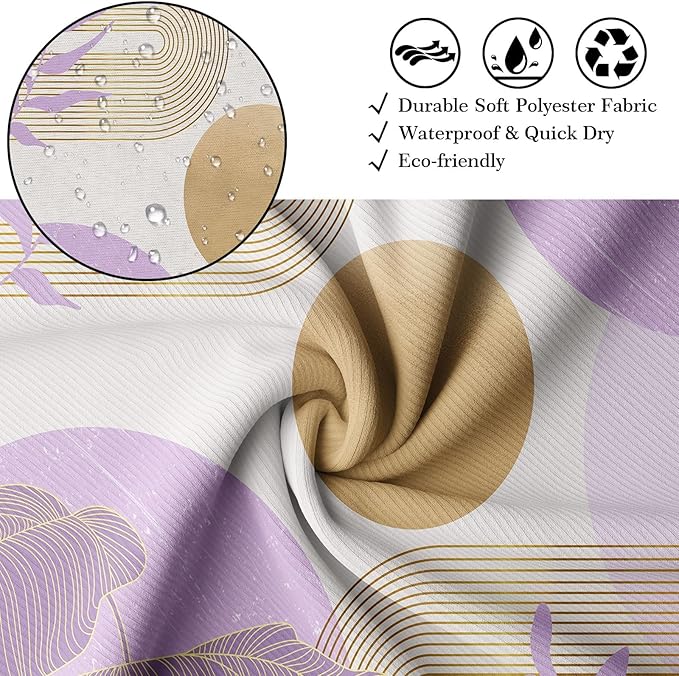 Purple Shower Curtain Lavender Light Purple and Gold Shower Curtains for Bathroom Decor MCM Bath Curtain Set, Waterproof Fabric with Hooks 70 x 84 Inch