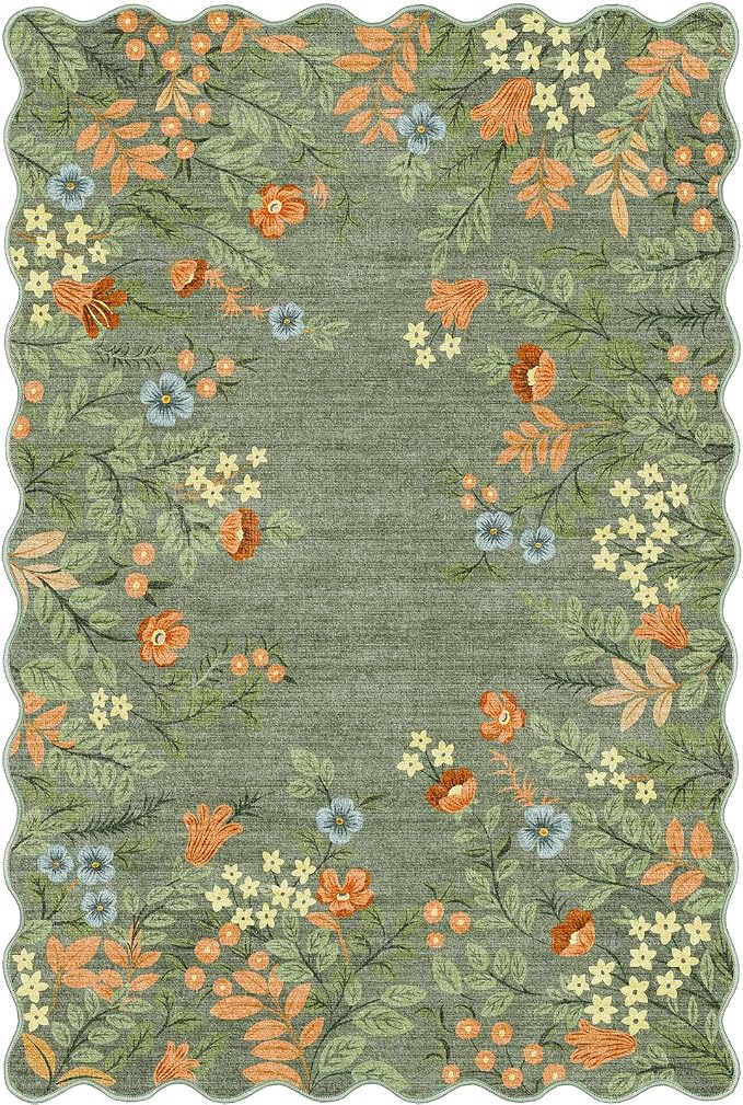 Front Door Mat Outside Entrance - 2x3 Spring Green Sage Floral Non-Slip Washable Doormat Indoor Outdoor Mat Boho Vintage Entry Rug Small Throw Rugs for Entryway Kitchen Front Porch Decor