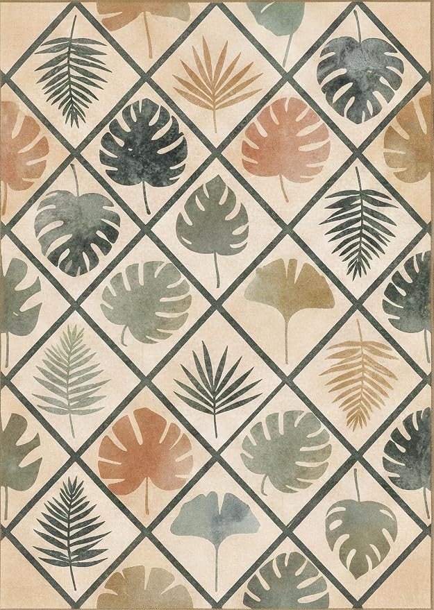 5x7 Area Rug for Living Room,Sage Green Modern Abstract Diamond Leaf Rug Non-Slip Washable Bedroom Dining Room
