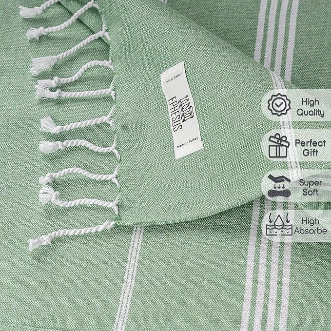 Hand Towels - Set of 6 | 18" x 30" - Decorative Turkish Hand Towel for Bathroom, Kitchen, Guest, Face, Hair, Tea, Dishcloth (Sultan, Apple Green)