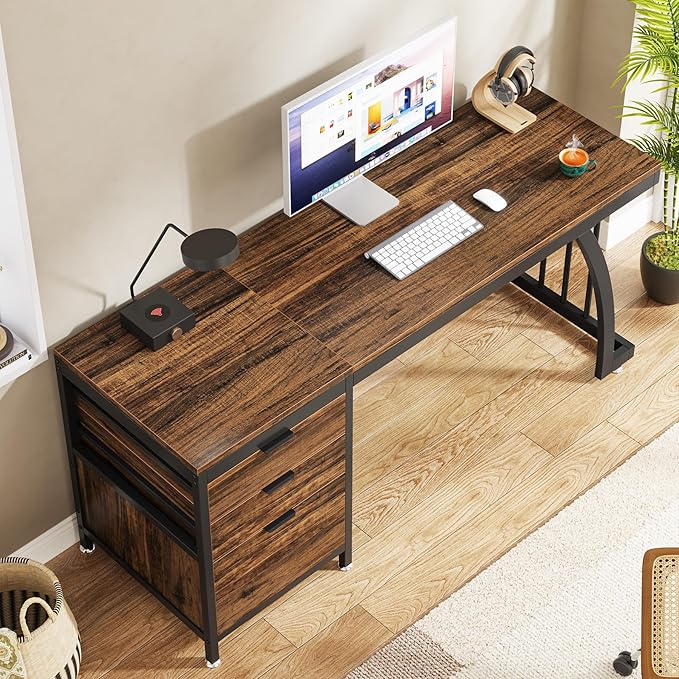 Tribesigns Computer Desk with 3 Drawers, 59-Inch PC Desk with Reversible Drawers, Industrial Study Writing Table Workstation with File Storage for Home Office, Rustic Brown