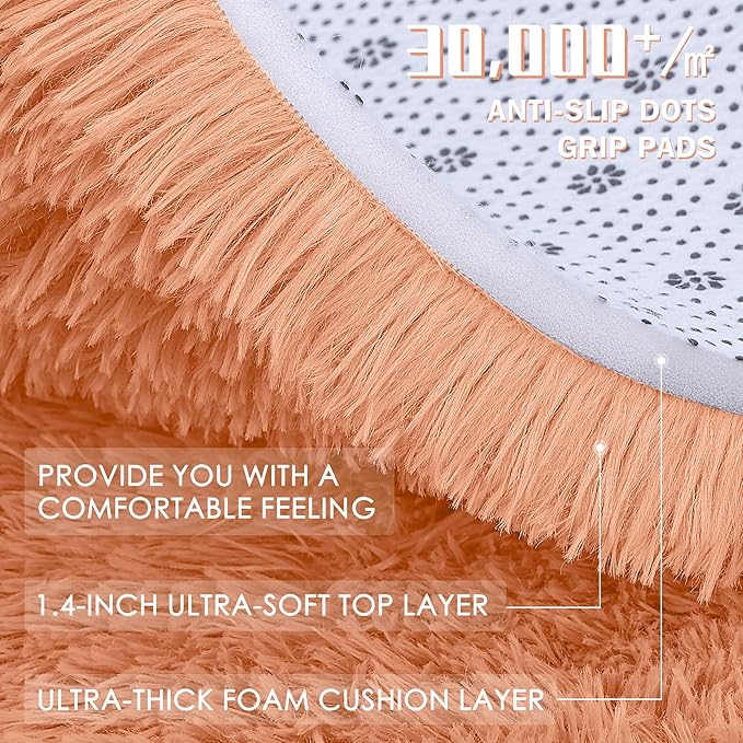 OLANLY 8x10 Machine Washable Large Area Rugs for Living Room, Bedroom, Soft Fluffy Shaggy Bedside Rug, Indoor Floor Carpet for Kids Girls and Boys, Dorms, Nursery, Home Decor Aesthetic, Muted Orange
