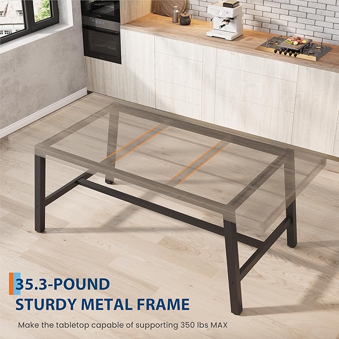 GarveeHome Industrial Dining Table for 4-6 People, 63" Long Wooden Kitchen Table with Sturdy Metal Frame & Black Finish - Seats 4 Rectangular Counter for Dinner, Kitchen, Dining Room - Grey Walnut
