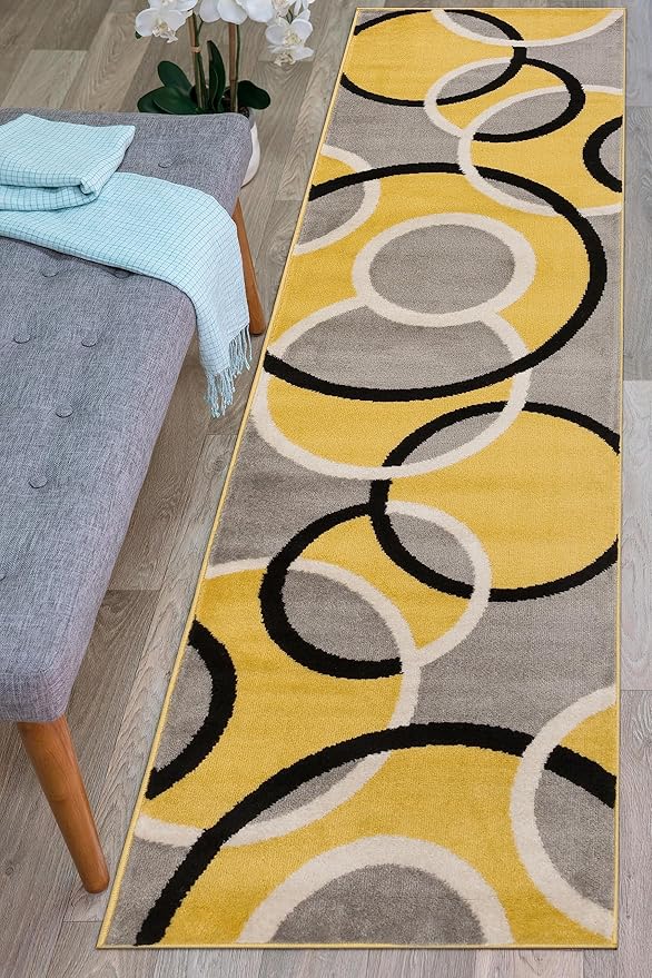 Rugshop Contemporary Abstract Circles Runner Rug, Non-Shedding Carpet for Hallway, Entryway, or Kitchen, Yellow, 2' x 7'2"