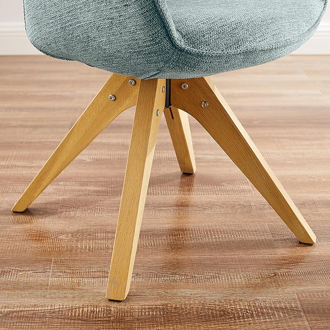 Art Leon Desk Chair No Wheels - Mid Century Modern Office Chair, Swivel Accent Chair with Oak Wood Legs, Fabric Upholstered Arm Chair, Light Blue